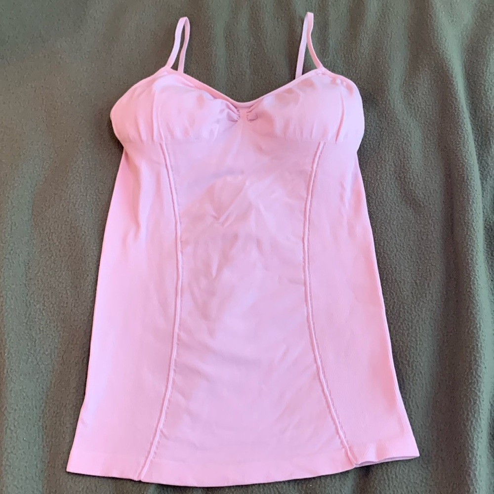 Poof! pink, athletic top. Built in bra. Adjustable straps.  Size M/L.